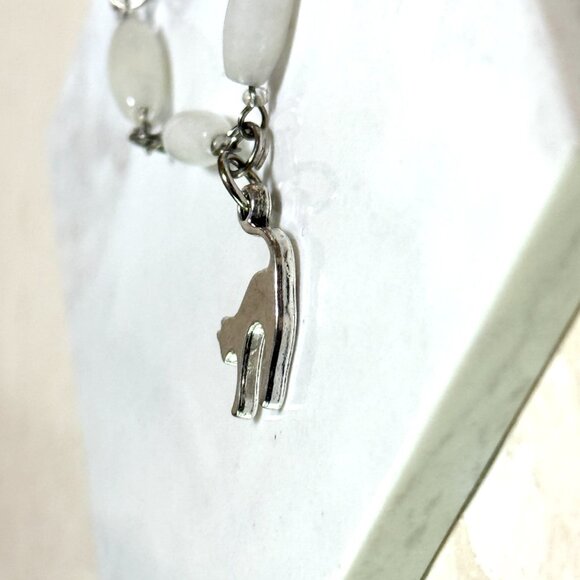 Genuine Milky Quartz Short Necklace, Natural Gemstone w/ Cute Slim Cat Pendant - Picture 6 of 15